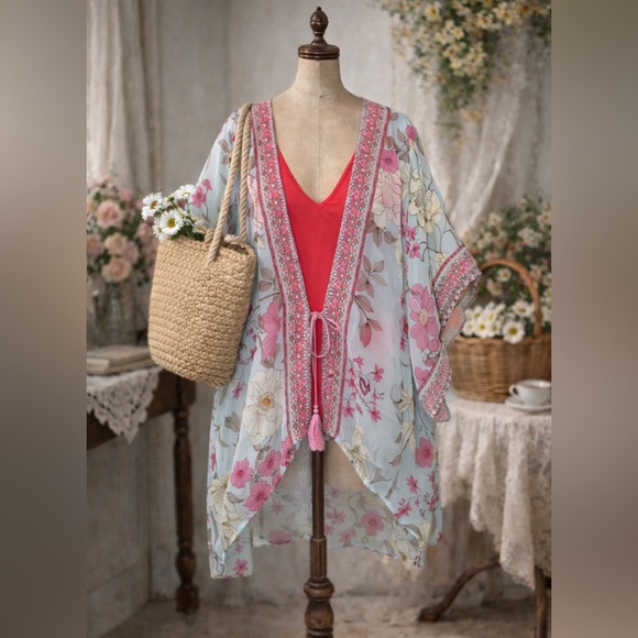 Johnny Was Other - Johnny Was Silk Floral Kimono Swim Cover-Up